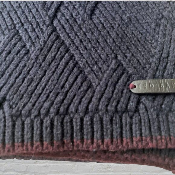 Ted Baker Wool Blend Knitted Scarf Men's Rectangle Classic Dark Grey Purple Hue - Picture 7 of 12